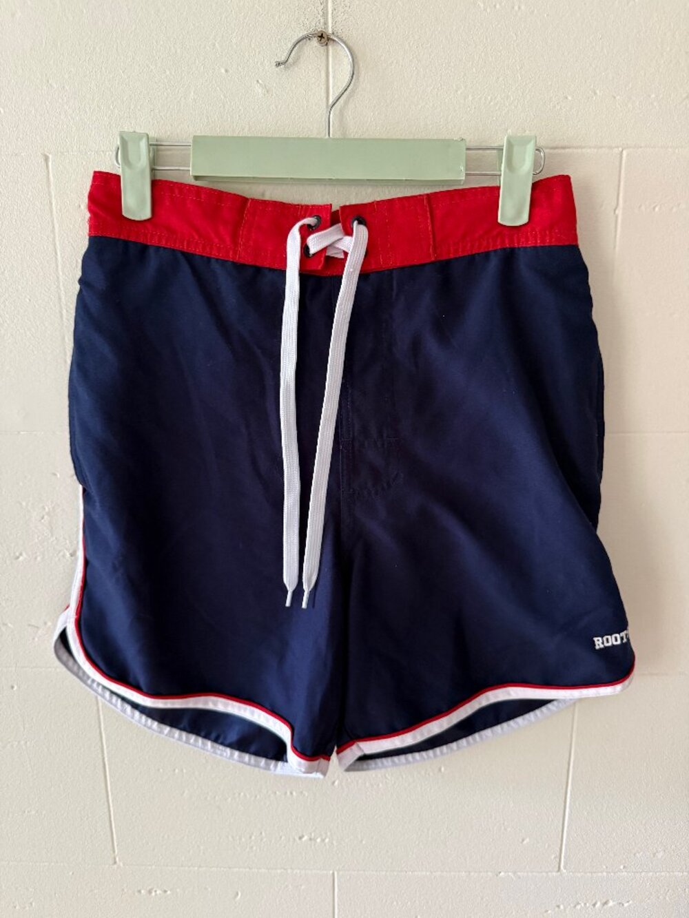 ROOTS | Blue Red Retro Look Bathing Suit Trunks | Small